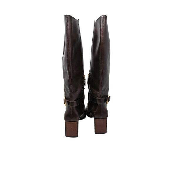 Y2K Sergio Rossi 39.5 Brown Leather Square Toe Chunky Boot Minimalist Whimsygoth - Picture 6 of 9